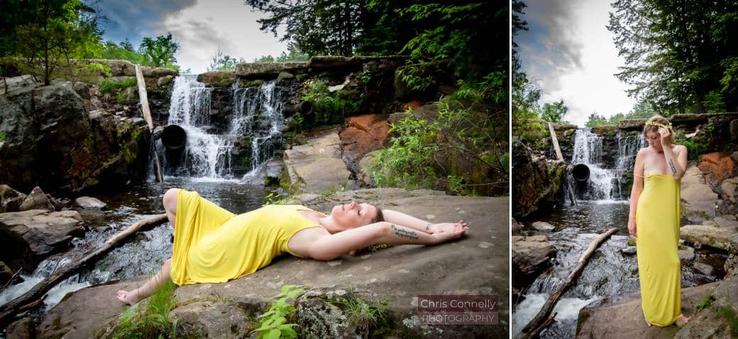 Waterfall boudoir in yellow dress